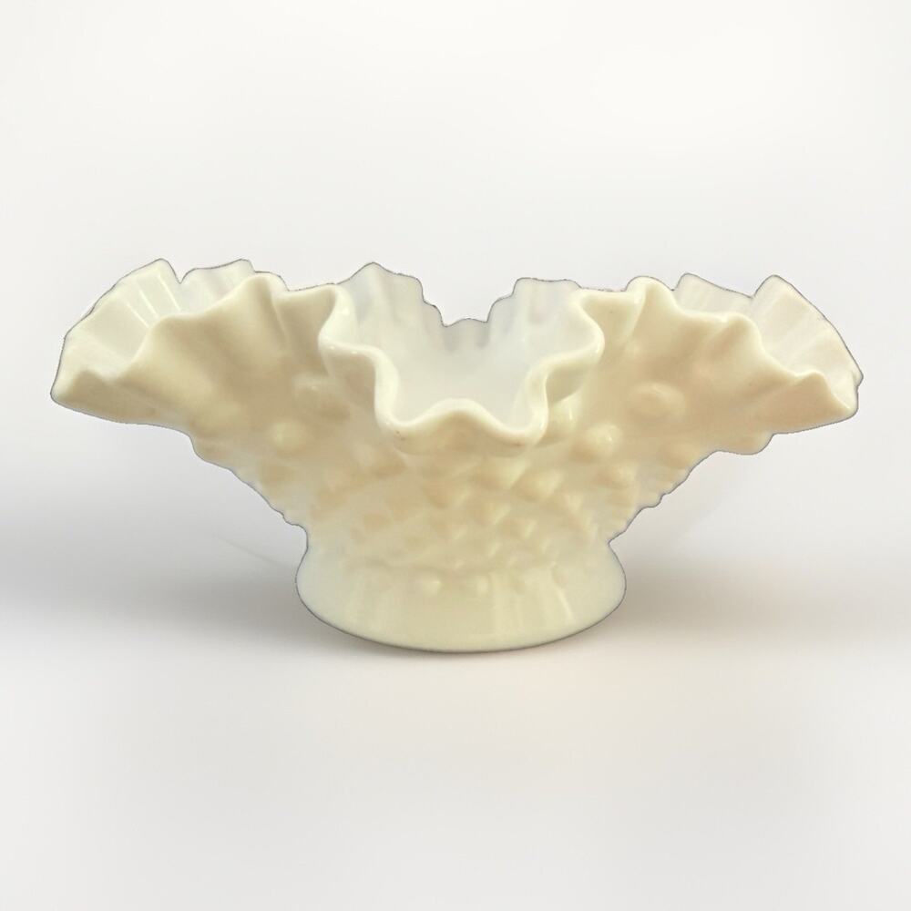 Vintage Fenton Hobnail Milk Glass Flower Epergne Bowl 8” MCM Replacement